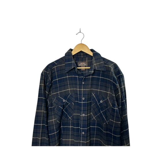 Moose Creek Dark Green & Navy Blue Plaid Button Up Flannel Shirt Men's Large - Picture 2 of 5